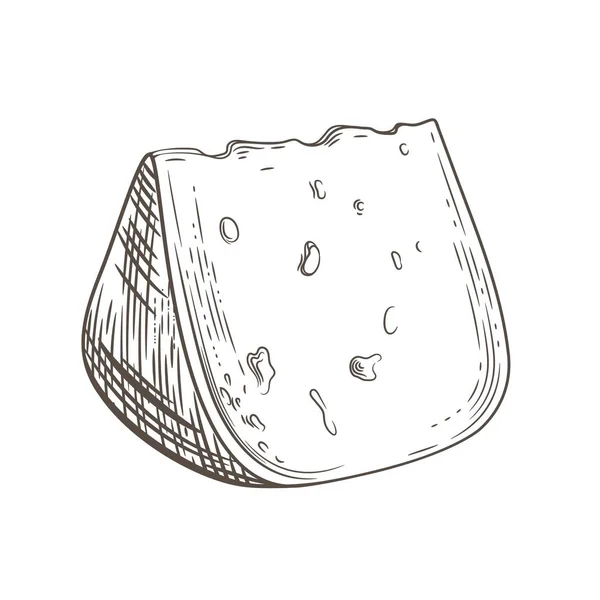 Pedazo de queso. Grabado. Gráficos antiguos. Productos lácteos . — Vector de stock