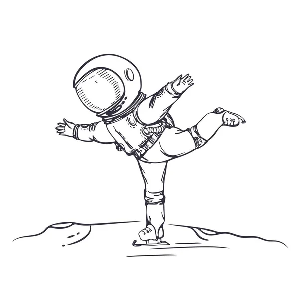 宇航员正在太空滑冰。花样滑冰。天文学主题的插图. — 图库矢量图片