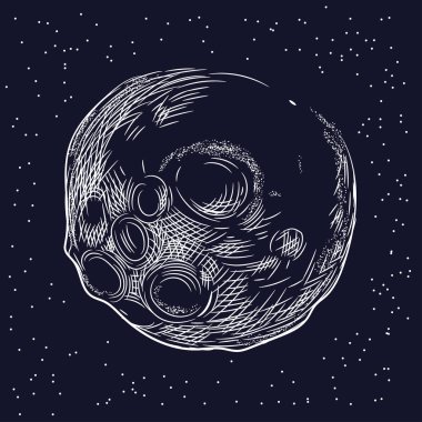 Kraterleri olan bir gezegenin vektör görüntüsü. Vintage illüstrasyon.