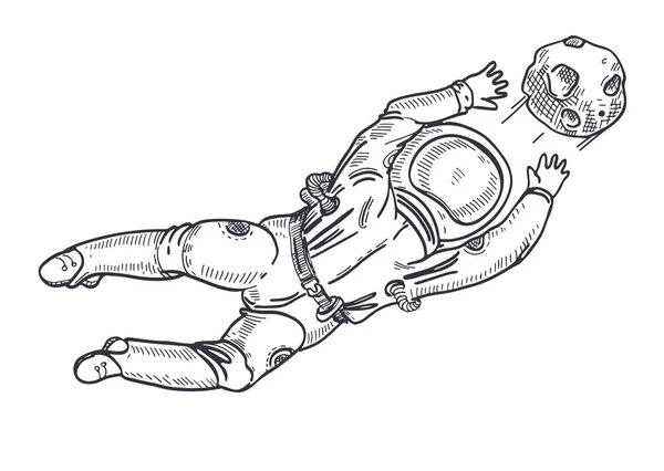 Астронавт ловить планету. Космічний футбол. Воротаря. Розмальовка сторінка . — стоковий вектор