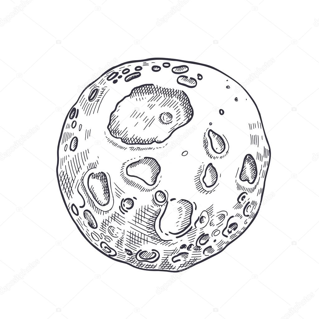 Vector image of a planet with craters. Moon. Vintage illustration. Astronomy.