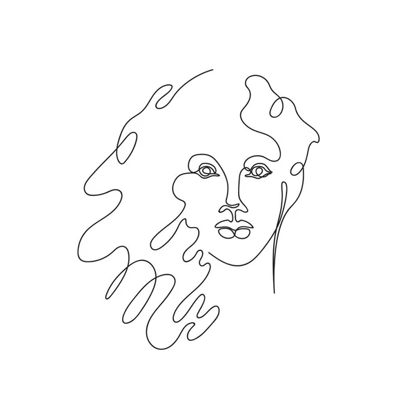 Visage féminin tracé en une seule ligne. Ligne continue. Illustration vectorielle dans un style minimaliste. — Image vectorielle