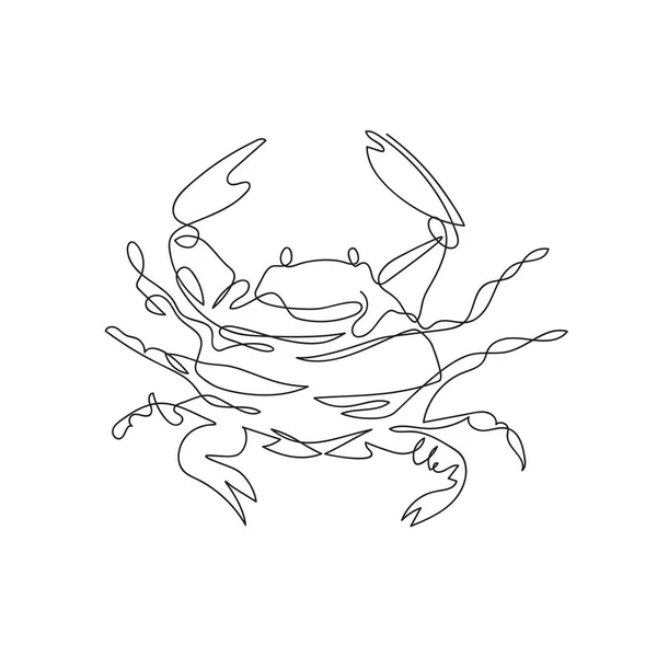 Eine Krabbe, die in einer Linie gezogen wird. durchgehende Linie. — Stockvektor