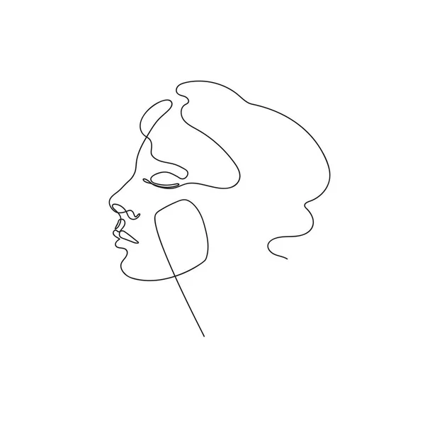 Faccia femminile disegnata in una linea. Linea continua. Illustrazione vettoriale in stile minimalista. — Vettoriale Stock