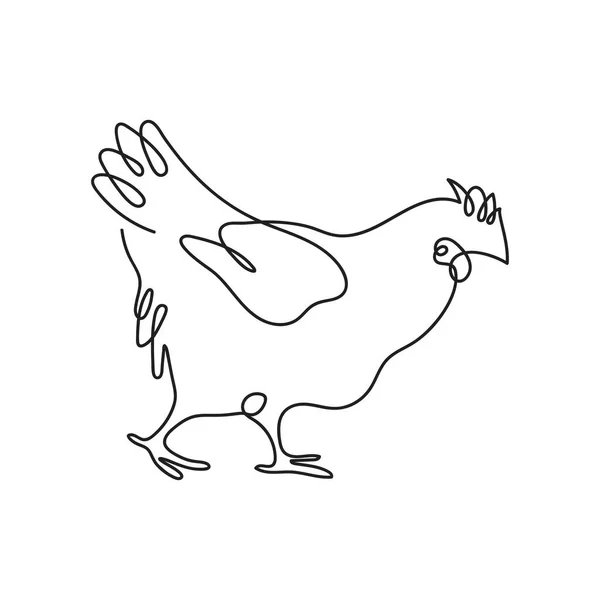 Poule tracée en une ligne. Image vectorielle d'un poulet . — Image vectorielle