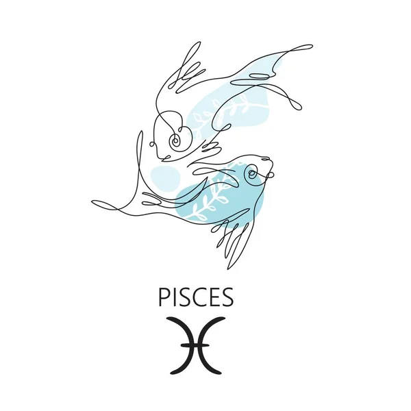 Signo del zodiaco de Piscis. Una línea. Ilustración vectorial en el estilo del minimalismo. Línea continua . — Vector de stock