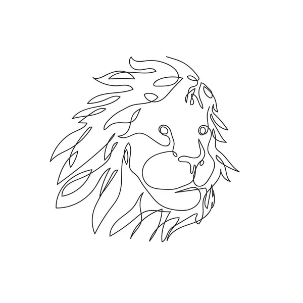 A cabeça de um leão, desenhada numa linha. Linha contínua . — Vetor de Stock