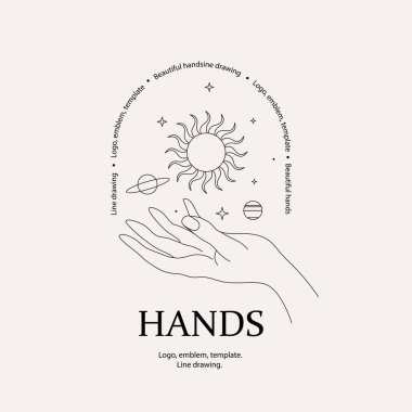 Magical hand. Hands, planets, sun and stars. clipart