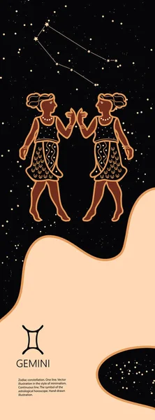 Zodiac achtergrond. Sterrenbeeld Tweelingen. Antieke stijl. Verticale banner. — Stockvector