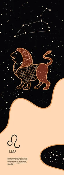 Fond zodiaque. Constellation Leo. Style antique. Bannière verticale. — Image vectorielle