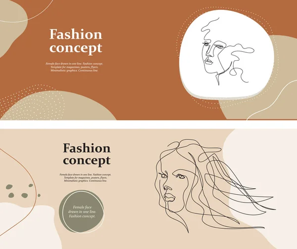 Female face drawn in one line. Fashion concept. Template for magazines, posters, flyers. — Stock Vector