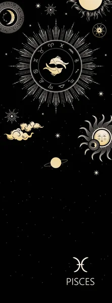 Fond zodiaque. Constellation Poissons. Style antique. Bannière verticale. — Image vectorielle