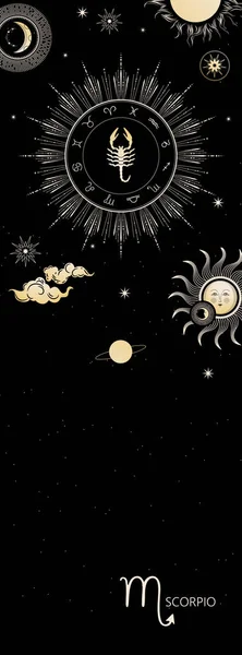 Fond zodiaque. Constellation Scorpion. Style antique. Bannière verticale. — Image vectorielle