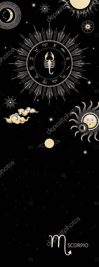 Zodiac background. Constellation Scorpio. Horoscope astrology Vertical banner