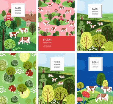 Tarım geçmişi. Otlaktaki inekler. İneklerin ve ağaçların siluetleri.