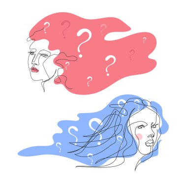 Kadın kafasında sorular var. Kadınsı düşünceler. Çözüm. Kuşkular.