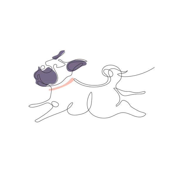 El perro está corriendo. El pug se dibuja en una línea. — Vector de stock