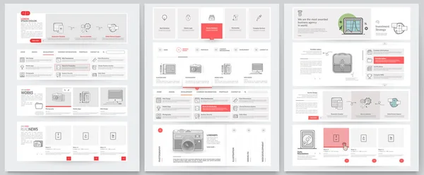 Zakelijke Website Sjabloon Elementen Collectie Met Hoge Gedetailleerde Trekt Concept — Stockvector