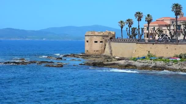 Medieval Defence Wall Alghero Sardinia Italy May 2018 — Stock Video