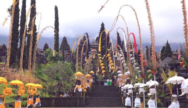 Pura Besakikh - a complex of 23 temples, located on the slope of the volcano Agung, at an altitude of 1000 m, on the island of Bali, Indonesia. The main temple of Pura Penataran Agung, is dedicated to Lord Shiva. clipart