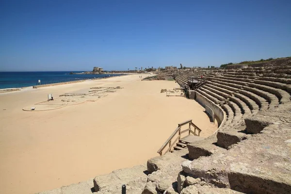 Kaivaminen Kesarean Palestiinan Ikivanha Kaupunki Sijaitsee Välimeren Rannikolla Modernin Israelin — kuvapankkivalokuva