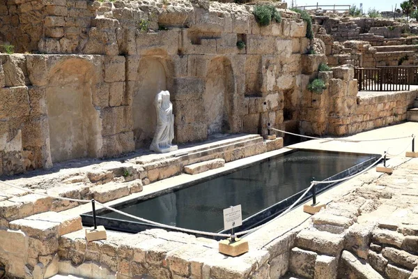 Escavação Cesareia Palestina Uma Cidade Antiga Localizada Costa Mediterrânea Israel — Fotografia de Stock