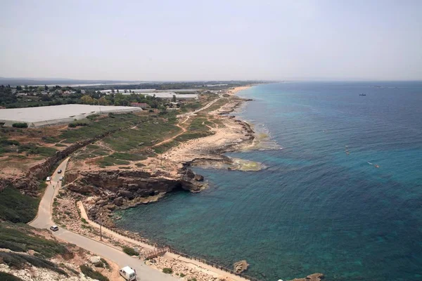 Vista Desde Montaña Rosh Hanikra Gruta Una Formación Geológica Norte — Foto de Stock