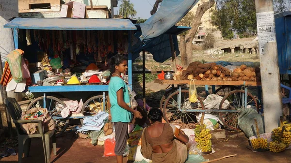 Pouliční Obchod Zeleninou Ovocem Karnataka Indie — Stock fotografie