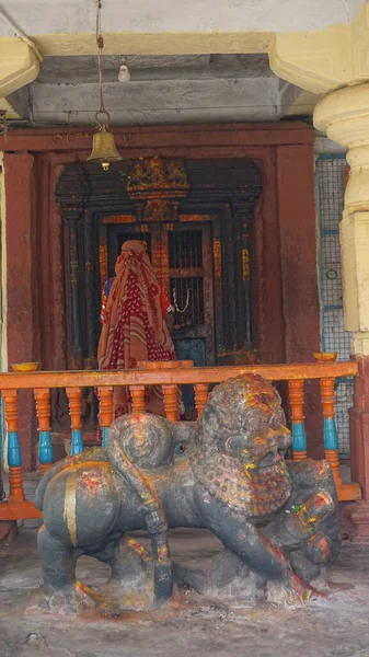 Wnętrze Posągi Kolumny Malowidła Ścienne Rzeźby Wewnątrz Kompleksu Świątyń Virupakshi — Zdjęcie stockowe