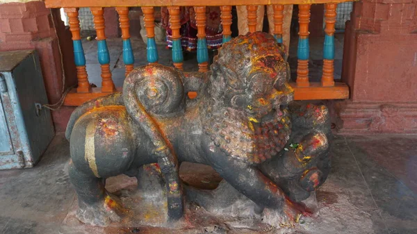 Wnętrze Posągi Kolumny Malowidła Ścienne Rzeźby Wewnątrz Kompleksu Świątyń Virupakshi — Zdjęcie stockowe