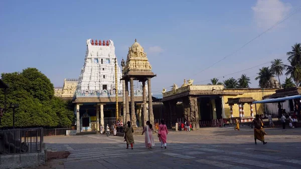 スリバラダージャ ペルマル寺院はデヴァラージャ スワミ ヴィシュヌの化身 に捧げられています 12世紀にヴィヒヤナガル朝の代表者によって建設された 巨大な寺院の池の胸で神Vishnuの像です インドのカンチプラ — ストック写真
