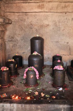 Thajavur 'daki Brihandishwara Mandir' de Shivalingam 'lar. Tamil Nadu. Hindistan.