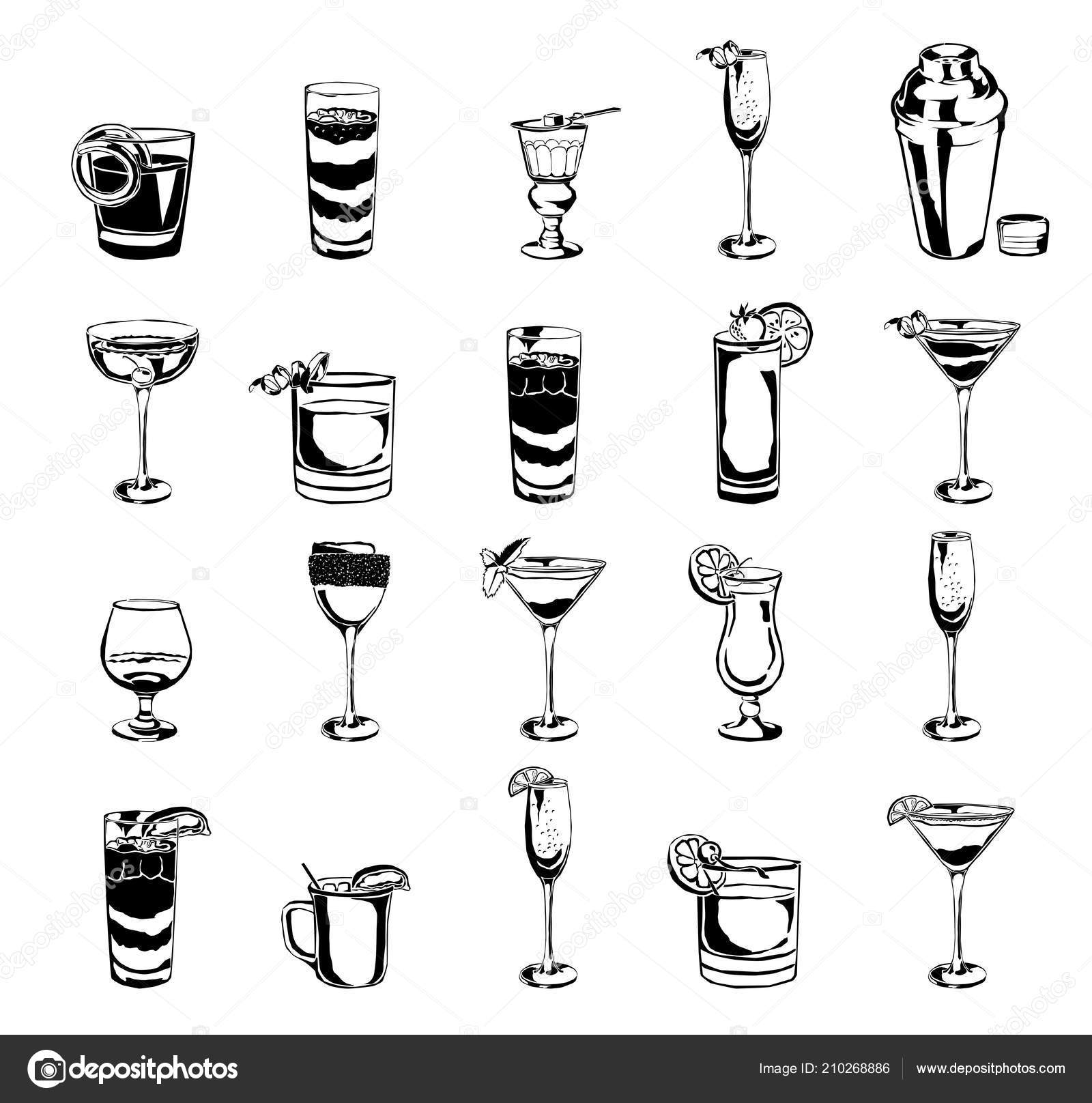 Cocktails New Orleans Vieux Carre French Quarter Sketch Illustration