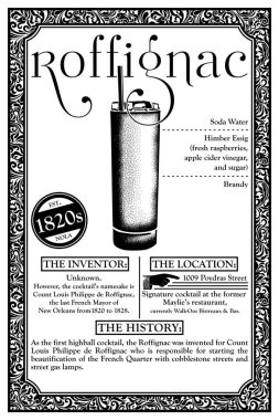 New Orleans Fransız çeyrek Libations kokteyl Infographic tarihçesi