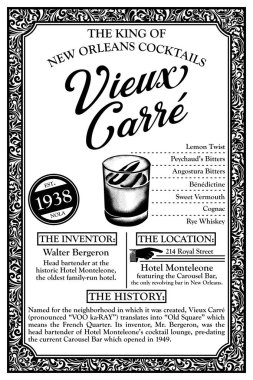 New Orleans Fransız çeyrek Libations kokteyl Infographic tarihçesi
