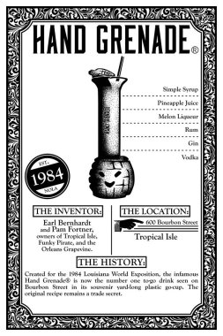 New Orleans Fransız çeyrek Libations kokteyl Infographic tarihçesi