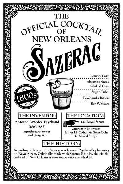 New Orleans Fransız Çeyrek Libations Kokteyl Infographic Tarihçesi — Stok fotoğraf