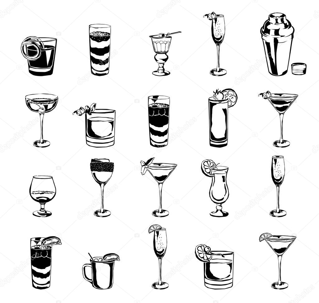 Cocktails of New Orleans Vieux Carre French Quarter Sketch Illustration