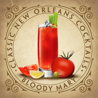 Klasik New Orleans Fransız çeyrek Louisiana kokteyl bardak altlığı üzerinde koleksiyon parşömen kağıdı arka plan