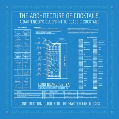 Kokteyl Blueprint grafik grafik malzemeler tarihi Infographic