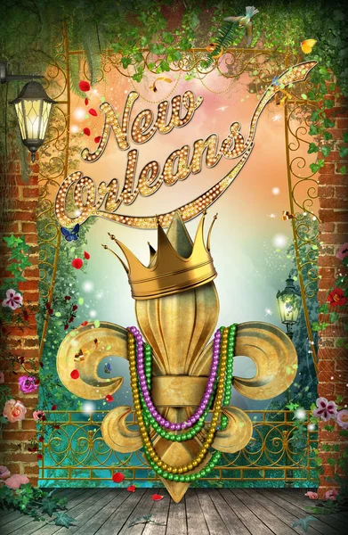 New Orleans French Quarter Mardi Gras Balcony Parade Celebration Historic — Stock Photo, Image