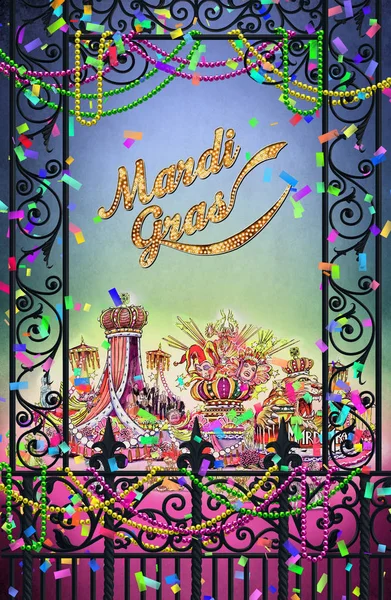 ニユー オーリンズのフレンチ クォーター マルディグラ バルコニー パレードお祝い歴史的な象徴的な鍛造鉄 — ストック写真