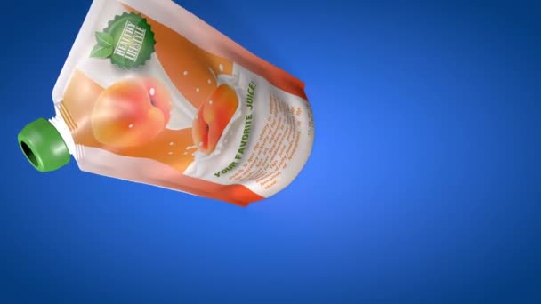 Persikojuice Ett Paket Blå Bakgrund Animering Förpackning Persika Juice — Stockvideo