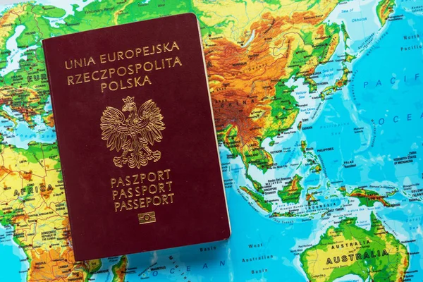 Pasaporte Polaco Ciudadano Contra Continente Australia Inmigración Polacos Concepto Australia — Foto de Stock