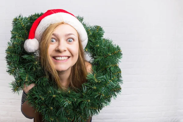 Посміхайся Різдвяній Дівчині Широкий Кут Простір Копіювання — стокове фото