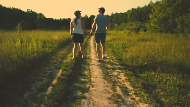 Cuddly Couple Walking Back View — Stock Video