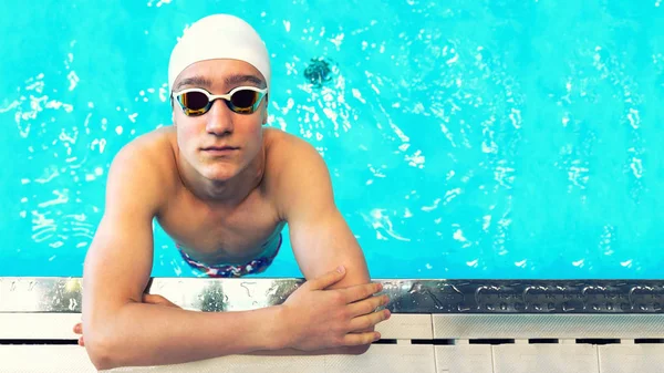 Ritratto di nuotatore sullo sfondo della piscina . — Foto Stock