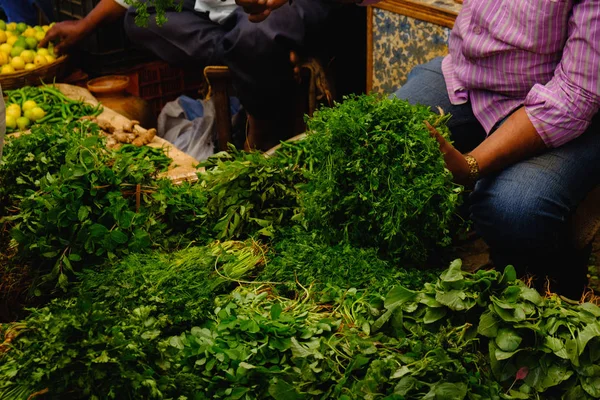 man sell fresh indian herbs, pepper mint, basil, parsley, dill, spinach, salad