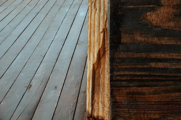 潮湿的棕色木墙和地板 木纹理背景 — 图库照片