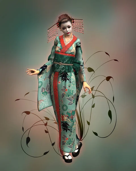 Computer Graphics Doll Kimono — Stock Photo, Image